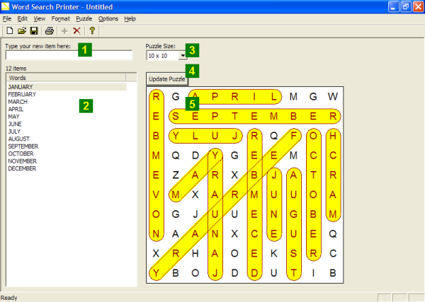 Main screen of Word Search Printer