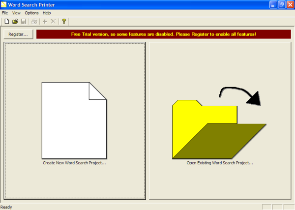 Main screen in Word Search Printer